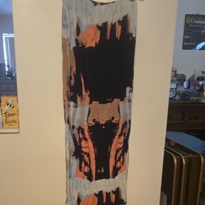 Massimo Black and Orange Pleated Maxi Pencil Skirt